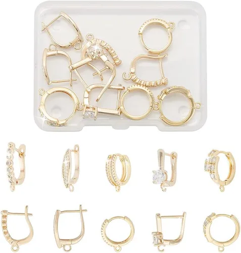 Pendientes de aro Huggie de latón, Plástico Vidrio Metal Gema Plástico circón Vidrio Metal Piedra preciosa Circonita cúbica Latón