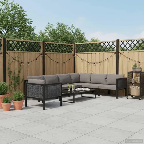 Ensemble Salon de Jardin 8 Pièces Anthracite Gris Foncé avec Coussins Résistants aux Intempéries, Confortable et Moderne Pour Terrasse, Balcon ou