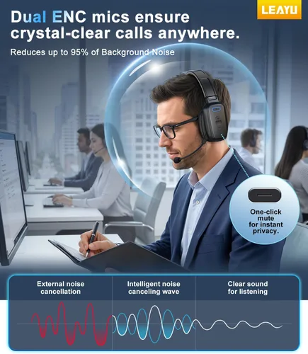 Miniatura 2 de Auriculares Bluetooth, 60 horas con cancelación de ruido AI V5.2 sobre la cabeza, auriculares inalámbricos de un solo oído con micrófono, botón