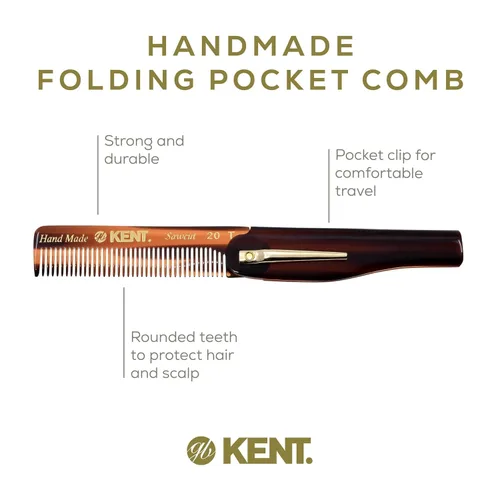 Miniatura 5 de Kent 20T - Peine de bolsillo plegable hecho a mano para hombres, peine alisador de pelo de dientes finos para el cuidado diario del cabello, barba