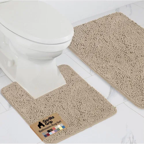 Miniatura 62 de GORILLA GRIP - Juegos de alfombras de baño, juego de 2 alfombras de chenilla suave, alfombra base para inodoro y alfombra de 30 x 20, alfombras Negro