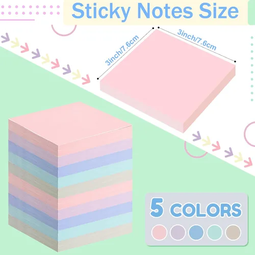 Miniatura 2 de Fainne Paquete de 120 notas adhesivas a granel de 3 x 3 pulgadas, bloc de notas autoadhesivas de papel multicolor para suministros escolares