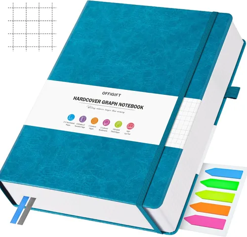 Miniatura 7 de Cuaderno de papel cuadriculado, 312 páginas numeradas A5 de tapa dura de cuero, cuaderno de papel cuadriculado de 100gsm sin sangría con páginas