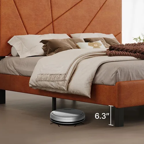 Miniatura 3 de Estructura de cama con plataforma tapizada de tamaño completo con cabecera acolchada de piel sintética, soporte de listones de metal resistente,