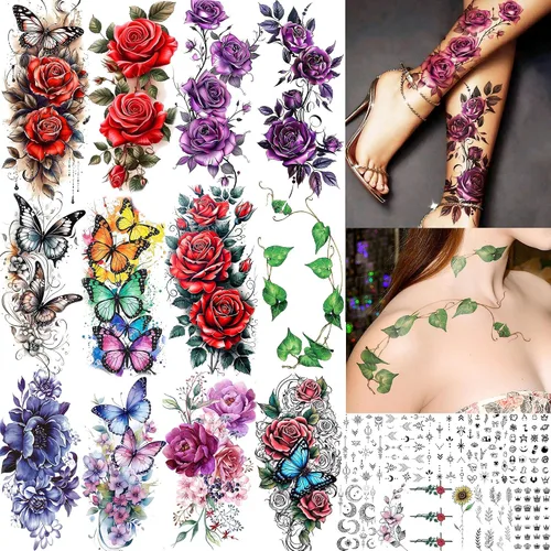 Miniatura 17 de FANRUI 24 hojas de manga de tatuaje temporal de brazo completo súper grande para hombres con 8 hojas de tatuajes temporales de manga completa