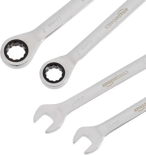 Miniatura 4 de Amazon Basics Juego de llaves combinadas de trinquete, métricas, 7 piezas Cromo