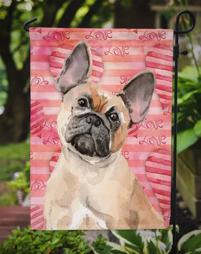 Miniatura 3 de Caroline's Treasures BB9487GF - Bandera decorativa para jardín, diseño de bulldog francés con texto en inglés "Fawn French Bulldog Love"