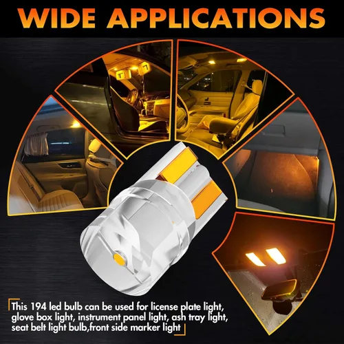 Miniatura 7 de Alopee Paquete de 30 bombillas LED 194 ámbar acrílico T10 bombilla LED ámbar DC 12V luces interiores de coche para 194 168 T10 2825 W5W marcador