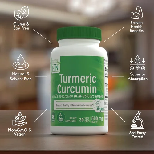 Miniatura 4 de Health Thru Nutrition Complejo de curcumina de cúrcuma de 500 mg como BCM-95 Curcugreen clínicamente estudiado Certificado vegano