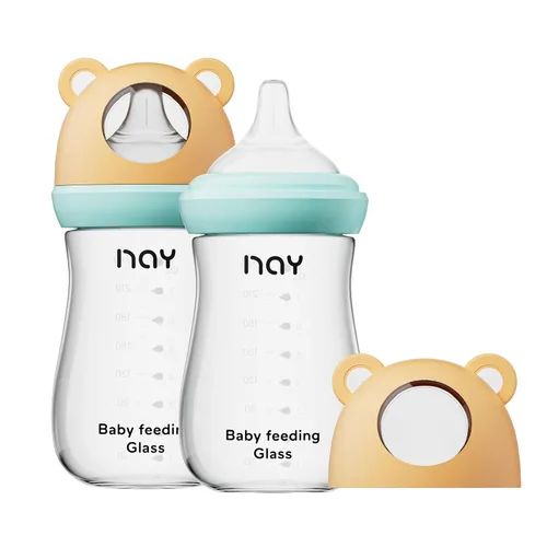 Miniatura 22 de yanyoyo Biberón de vidrio natural para bebés que amamantan, biberón anticólicos de 8 onzas con pezón de respuesta natural (M), transparente, cuello