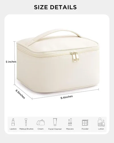 Miniatura 4 de HBlife Bolsa de maquillaje de viaje portátil y bonita bolsa de cosméticos de cuero, bolsa de maquillaje grande, organizador de maquillaje, bolsa