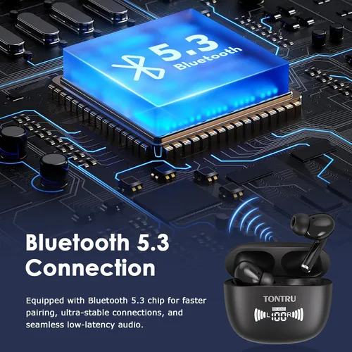Miniatura 4 de Auriculares inalámbricos, auriculares Bluetooth 5.3 con reducción de ruido ENC/ANC, pantalla LED de potencia, control táctil, resistentes al agua