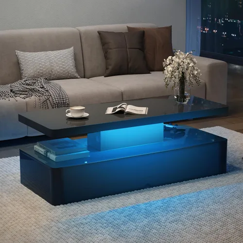 MXV - Mesa de café moderna, mesas de café de 40 pulgadas con luces LED de 16 colores, mesa central rectangular de 2 niveles, gran espacio de 40"