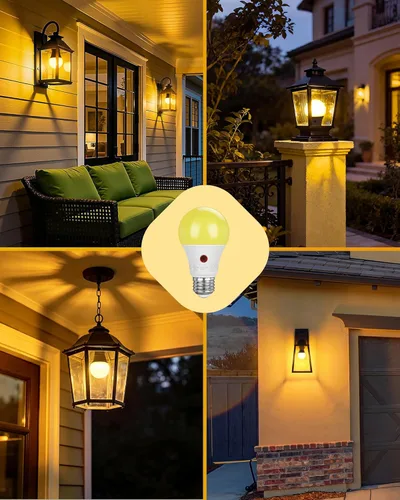 Miniatura 6 de DEWENWILS Bombilla LED A19 para exteriores del anochecer al amanecer, bombillas amarillas para exteriores, brillo ámbar de 2000 K, equivalente a 9 W