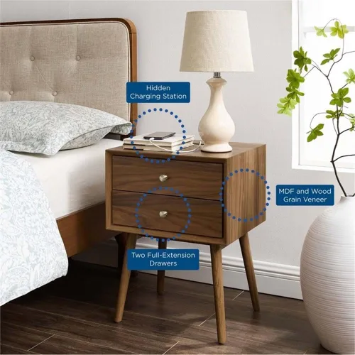 Miniatura 8 de Modway EEI-4343-WAL-WAL Mesita de noche de madera de brasa, nogal