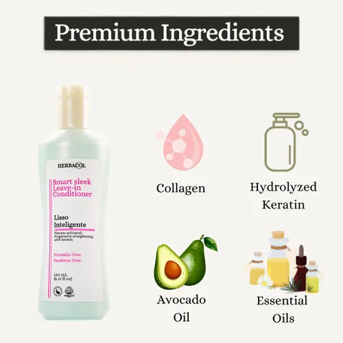 Miniatura 3 de Herbacol Lisso Inteligente Crema sin enjuague Tratamiento de queratina natural Anti-Frizz 8.1 onzas líquidas