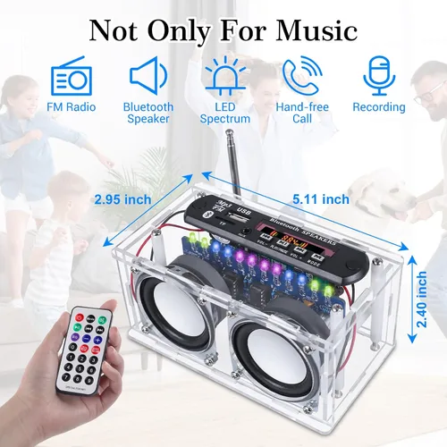 Miniatura 5 de Kit de altavoces compatible con Bluetooth, función de grabación, kit de práctica de soldadura de radio FM con espectro LED, soporte