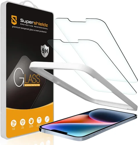 Supershieldz (2 unidades) Diseñado para iPhone 14 Plus/iPhone 13 Pro Max (6.7 pulgadas) Protector de pantalla de vidrio templado con (bandeja de
