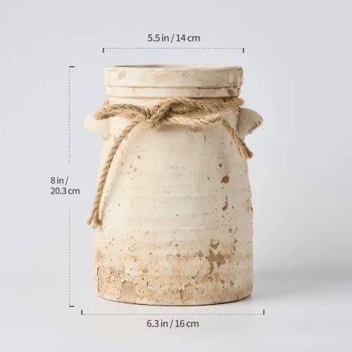 Miniatura 4 de SIDUCAL Jarrón de Cerámica Decorativo con Flores, Jarrón de Cerámica de 8 Pulgadas de Estilo Rústico con Efecto Desgastado, Ideal para Decoración
