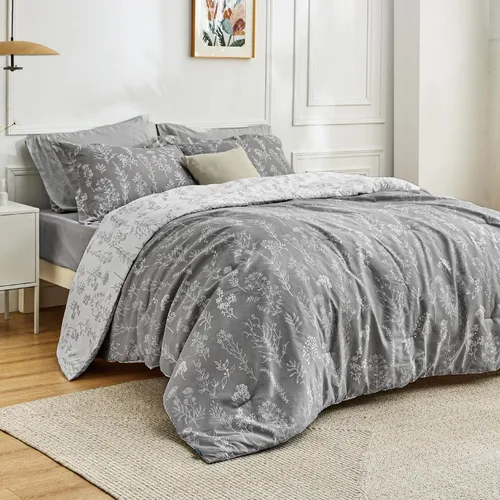 Miniatura 19 de Bedsure - Juego de edredón de tamaño king, 3 piezas, bonito, con estampado floral, 1 suave edredón reversible con diseño botánico de flores y 2 09