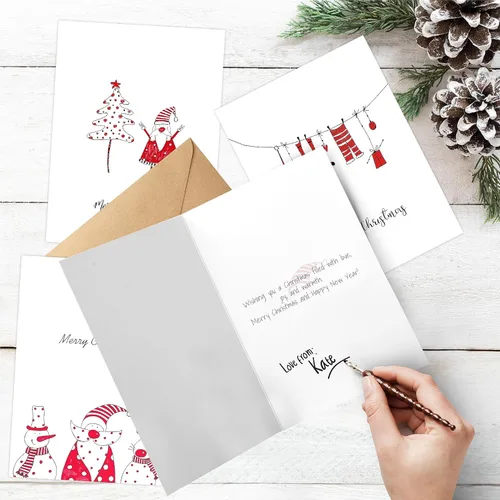 Miniatura 6 de easykart labels Surtido de 24 tarjetas de Navidad con sobres y calcomanías de sellado, 3 diseños temáticos de Papá Noel, 5.75 x 4.25 pulgadas
