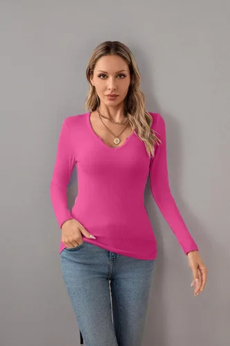 Miniatura 9 de VICHYIE Womens Tops V Neck Summer Short Sleeve Casual Slim Fitted Tshirt