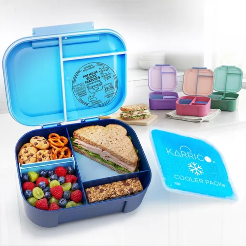 Miniatura 12 de KARRICO Caja Bento Doble Premium para Adultos, 67 onzas líquidas sin BPA - Lonchera Apilable Color Crema con Tapas y Divisores a Prueba de Fugas