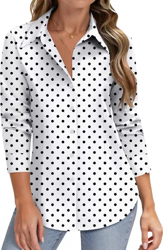 Miniatura 14 de HOTOUCH Camisas de manga larga con botones para mujer, camisas de vestir con protección contra manchas, ajuste delgado, blusas de trabajo, oficina