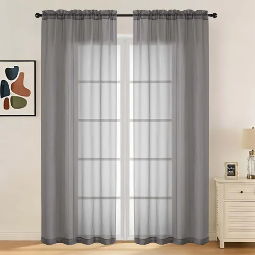 Miniatura 65 de LIVEKID Cortinas traslúcidas negras de cocina de 36 pulgadas de largo, cortinas cortas filtrantes de luz, 2 paneles de gasa aireada, texturizadas