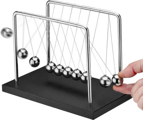 Juguete de escritorio de 7 cuentas Newton's Cradle Balance Balls – Base de madera negra, decoración de oficina, divertido juguete de ciencia física