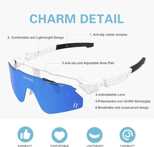 Miniatura 4 de suoso Gafas de sol polarizadas deportivas para niños gafas de sol de béisbol juvenil, gafas de ciclismo para niños y niñas de 6 a 12 años, ligeros