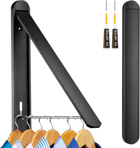 Tendedero plegable para lavanderías pequeñas, para interiores, para montar en la pared, plegable, (aluminio, negro)