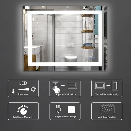 Miniatura 3 de Bonnlo Espejo de baño LED antiempañador de 32 "24" con luces táctiles/regulables