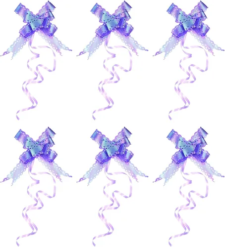Miniatura 10 de PATIKIL Lazos iridiscentes de 2.2 pulgadas, paquete de 40 lazos de cuerda para envolver regalos, corbatín decorativo para bodas, fiestas, Azul claro