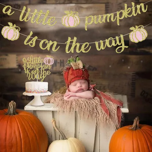 Miniatura 2 de Cartel dorado con purpurina de una pequeña calabaza y decoración para tartas, decoraciones de baby shower para niñas, suministros de fiesta