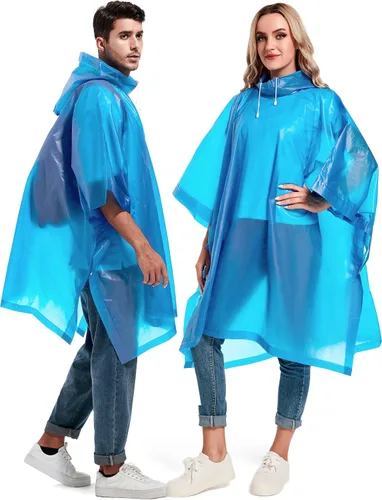 Miniatura 49 de Paquete de 2 ponchos de lluvia para adultos, reutilizables, impermeables, de supervivencia, emergencia, resistente, con capucha con cordón