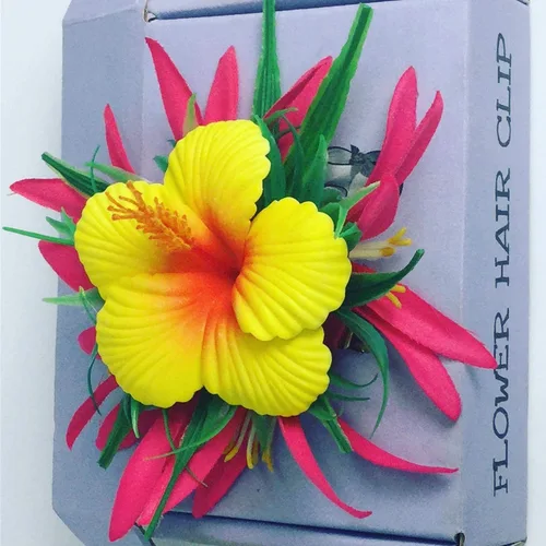 Pinza para el cabello con diseño de flor de hibisco amarillo, 1 unidad, colección de pinzas para el cabello de flores de diva Maui hechas a mano,