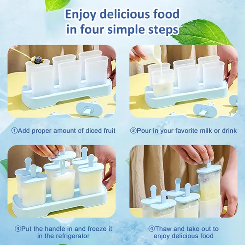 Miniatura 3 de Juego de moldes para paletas, 6 piezas con palitos, máquina de paletas de hielo, sin BPA, moldes para paletas de hielo de fácil liberación, moldes
