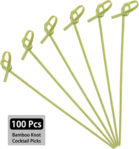Miniatura 4 de BLUE TOP 30 tazas de papel blanco de 14 onzas con 100 púas de nudo de bambú de 4.7 pulgadas para aperitivos y frutas Púas de brocheta de nudo