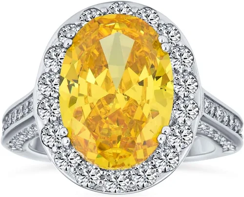 Miniatura 9 de Anillo de compromiso de plata de ley 925 personalizable con halo de corona ovalada de 5 a 7 quilates con circonita cúbica simulada de zafiro azul