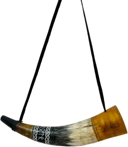 Viking War - Cuerno soplador con diseño celta, 16 pulgadas, correa ajustable, cuerno natural (negro)