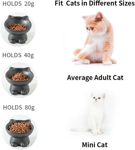 Miniatura 2 de Nihow Cuencos Elevados Inclinados para Gatos: Cuenco Elevado de Cerámica de 5 Pulgadas para Comida de Gato para Proteger la Columna Vertebral