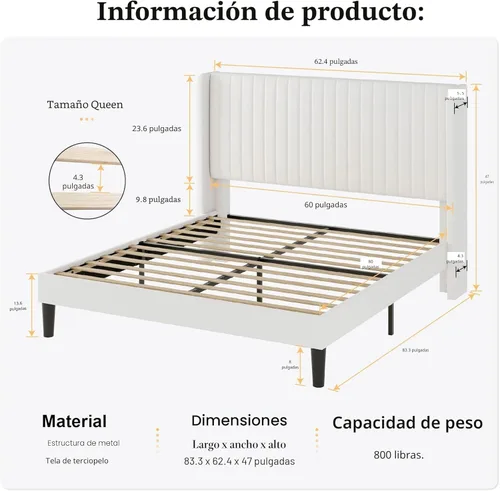 Miniatura 2 de SHA CERLIN Base de cama de terciopelo tamaño Queen con cabecera de respaldo alto con capitoné de canales verticales, cama de plataforma tapizada