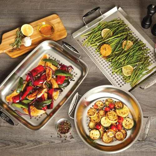 Miniatura 6 de All-Clad Cesta redonda de acero inoxidable al aire libre de 11 pulgadas horno asador seguro 600F ollas y sartenes, utensilios de cocina plata
