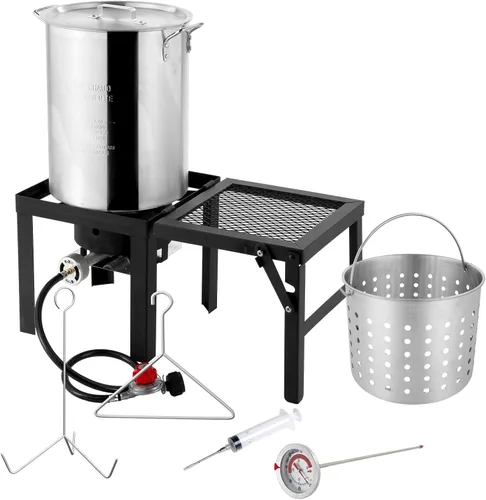 Bonnlo Freidora de pavo de 30 cuartos de galón con estufa de gas propano de 54000 BTU, caldera de mariscos de aluminio para hervir cangrejos con