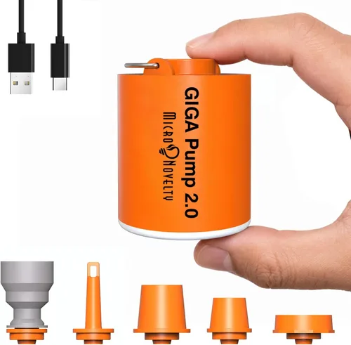 GIGA Pump 2.0 - Bomba de aire eléctrica y portátil, batería recargable de 1300 mAh, bomba ultra mini, bomba infladora/aspiradora para llantas de