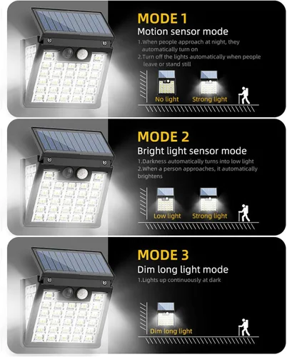 Miniatura 8 de Luces solares impermeables IP65 para exteriores, 3 modos de luces solares con sensor de movimiento, luz solar LED para escaleras al aire libre