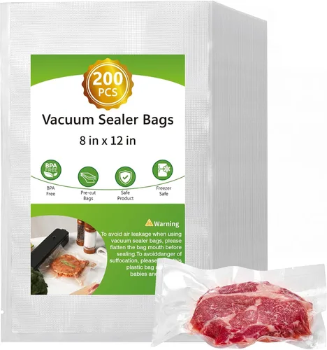 Moretoes - 200 piezas de bolsas selladoras al vacío, bolsas para conservar alimentos de un cuarto de galón, 8" x 12", sin BPA, bolsas precortadas de