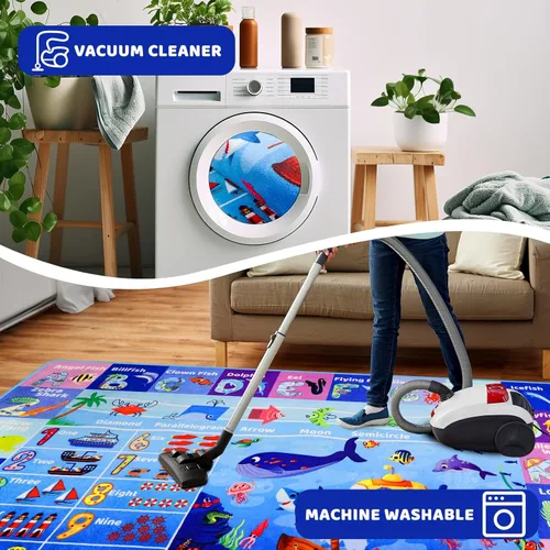 Miniatura 5 de Alfombra interactiva de aprendizaje del mundo oceánico de 3 pies 3 pulgadas x 5 pies con ABC, animales marinos, números y formas para niños pequeños