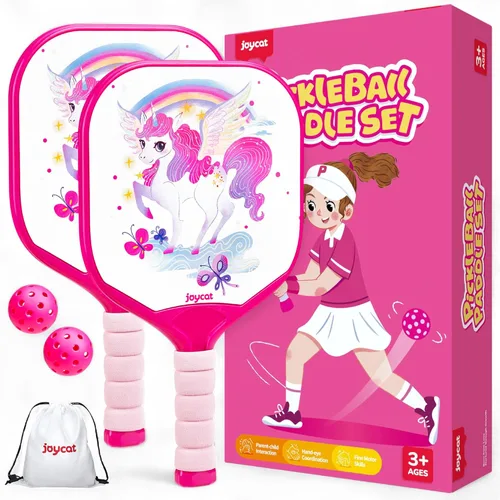 Miniatura 10 de JoyCat Juego de 2 palas de pickleball para niños, palas de pickleball ligeras de plástico con mango pequeño, 2 pelotas de pickleball, 1 bolsa